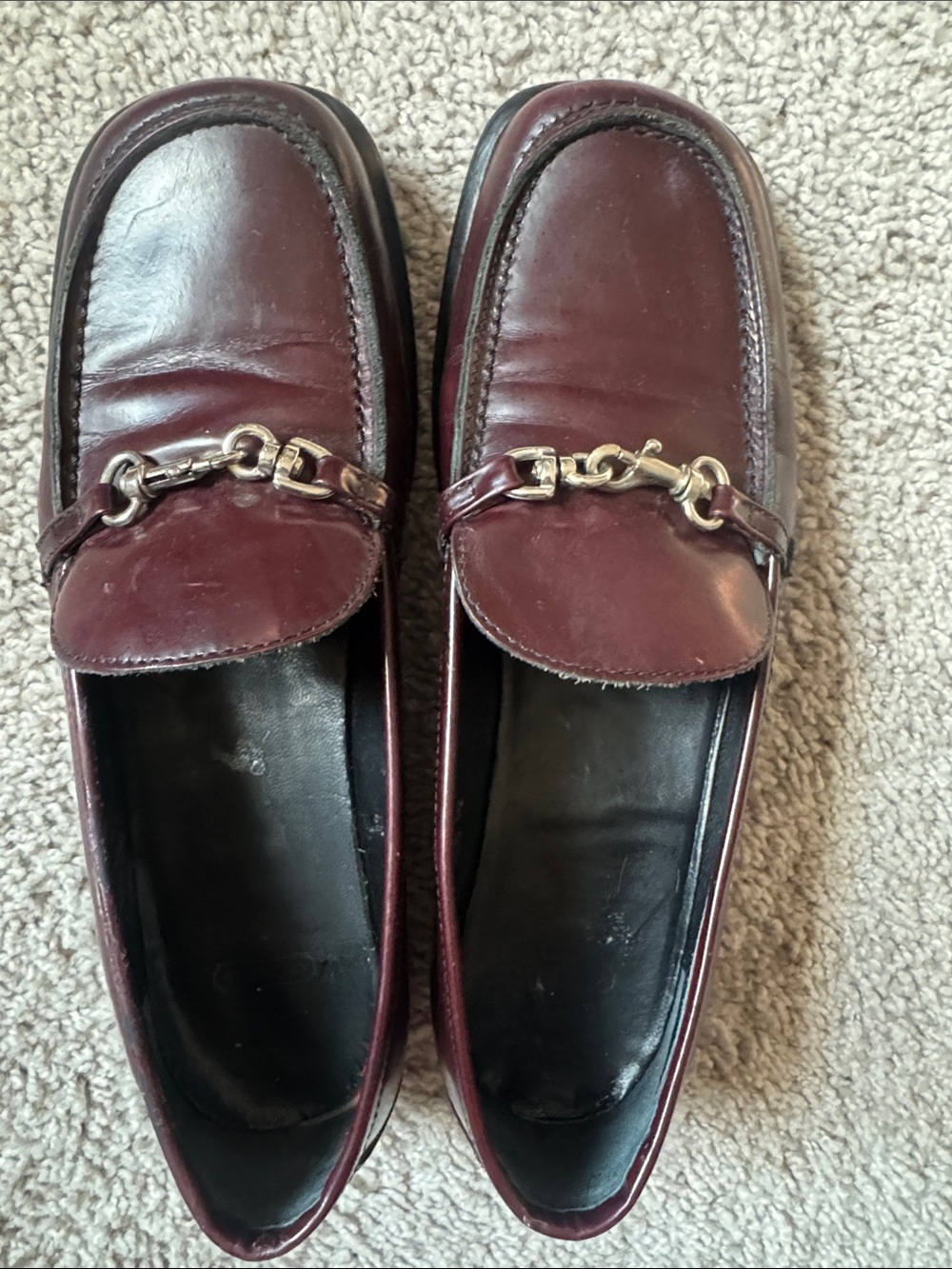 Coach Wine Leather Bit Loafers with Silver-Tone Hardware